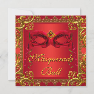 Invitation Masque rouge doré élégant pour soirée masquée roug
