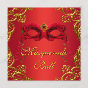 Invitation Masque rouge doré Soirée masquée rouge