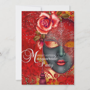 Invitation Masque rouge et or Mascarade Mascarade Sweet 16 In