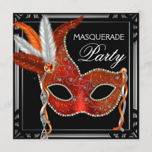Invitation Masque Rouge Soirée Bal Masqué en Noir et Rouge