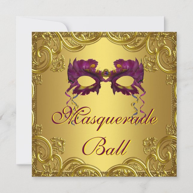 Invitation Masque violet or violet masquade bal (Devant)