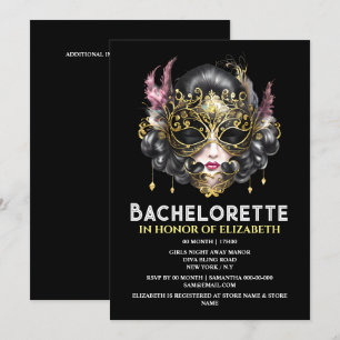 Invitation Masque visage mascarisé en or noir dames élégantes