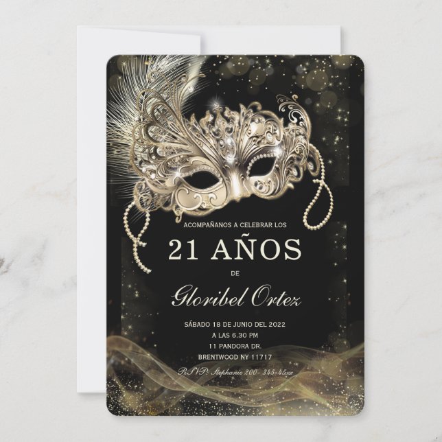 Invitation Masquée de 21 Ans Femme (Devant)