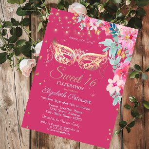 Invitation Masquer, Diamants Fleurs de Printemps Sweet 16