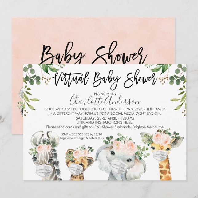 Invitation Masquer Safari Animaux Baby shower virtuel (Devant / Derrière)