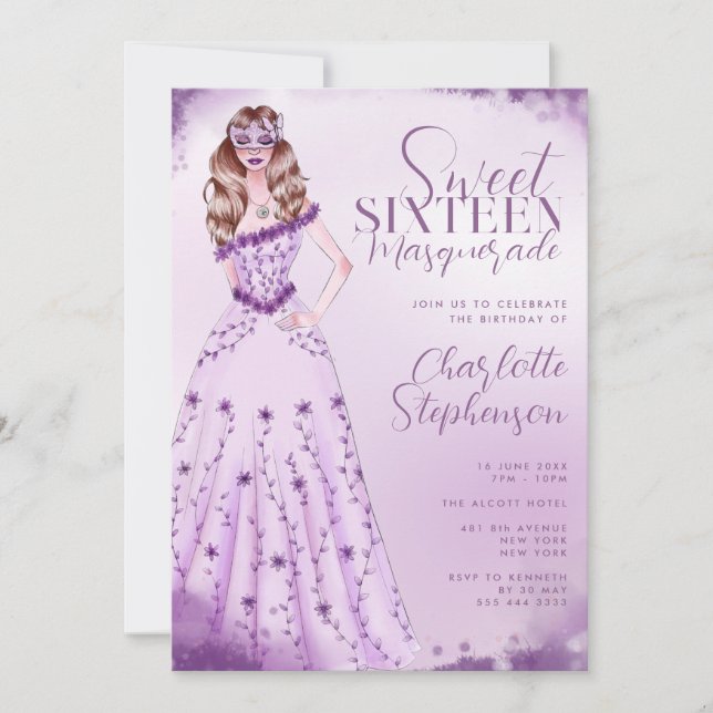 Invitation Masquerade aquarelle illustration douce Seize (Devant)