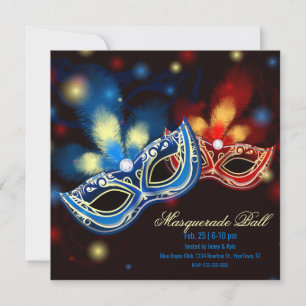 Invitation Masquerade B Rouge et Bleu Élégant