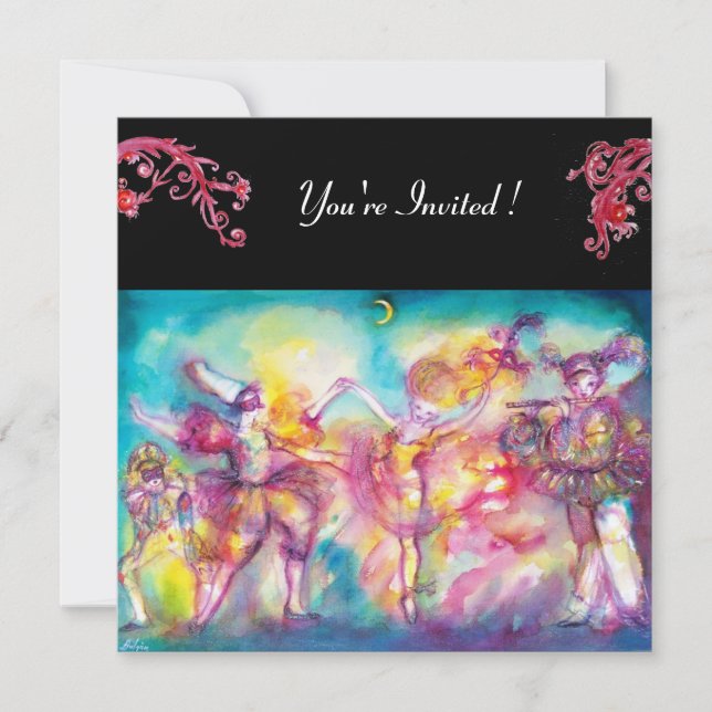 Invitation MASQUERADE BALL, fleurs rouges, papier feutre (Devant)