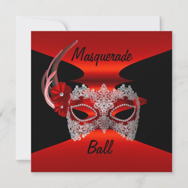 Invitation Masquerade Ball Masques Rouge Soie Noire Invitatio (Devant)