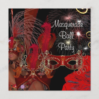 Invitation Masquerade Ball Party Masque Black Red Shogirl 3