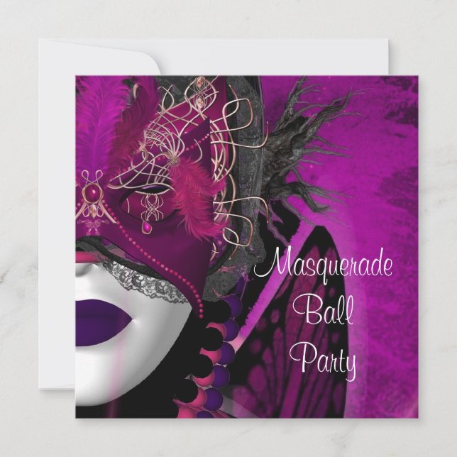 Invitation Masquerade Ball Party Masque Black Rose Purple Gir (Devant)