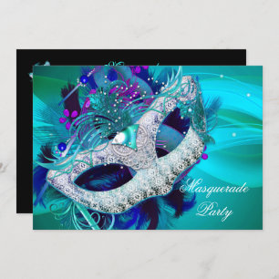 Invitation Masquerade Ball Party Turquoise bleu pourpre Masqu