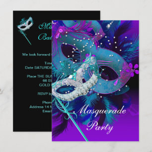 Invitation Masquerade Ball Party Turquoise bleu pourpre Masqu