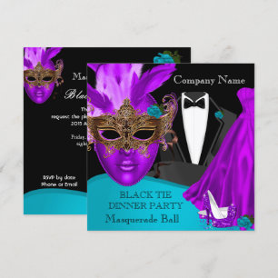 Invitation Masquerade Ball Purple Turquoise Black Cravate Par
