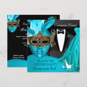Invitation Masquerade Ball Turquoise Black Cravate Entreprise