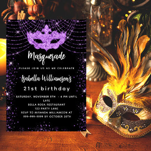 Invitation Masquerade de parties scintillant noir violet masq