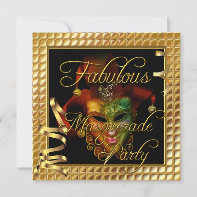 Invitation Masquerade Fabrique Gold Black fête d'anniversaire (Devant)
