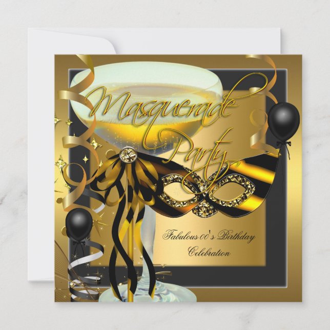 Invitation Masquerade Fabrique Zebra Masque Or Anniversaire (Devant)