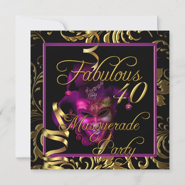 Invitation Masquerade Fabuleux 40 Gold Rose fête d'anniversai (Devant)
