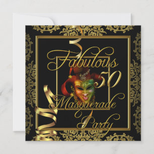 Invitation Masquerade Fabuleux 50 Gold Black fête d'anniversa