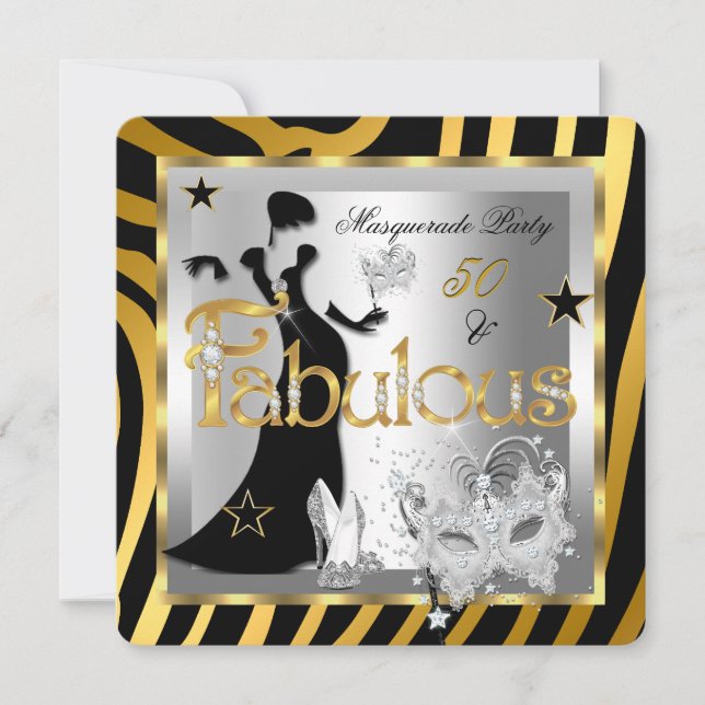 Invitation Masquerade Fabuleux 50 Zebra Gold Argent Noir (Devant)