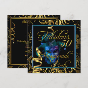 Invitation Masquerade Fabulous 50 Or Bleu Anniversaire