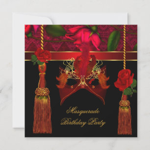 Invitation Masquerade fête d'anniversaire Black Red Rose Gold