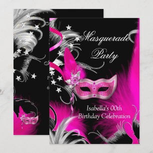 Invitation Masquerade fête d'anniversaire Hot rose Masque noi