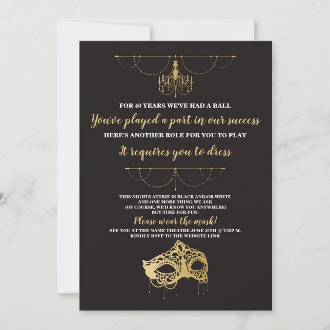 Invitation Masquerade fête d'anniversaire Masque Gold Invitat (Devant)
