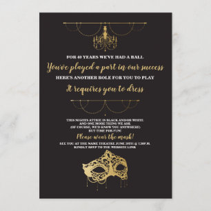 Invitation Masquerade fête d'anniversaire Masque Gold Invitat