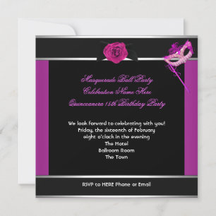 Invitation Masquerade Fête d'anniversaire Quinceanera Rose