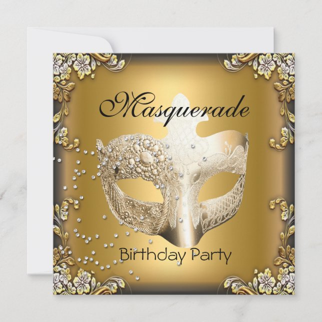 Invitation Masquerade Gold Black fête d'anniversaire (Devant)
