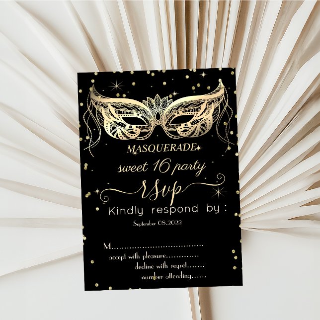 Invitation Masquerade Gold Diamonds Sweet 16 RSVP (Créateur téléchargé)