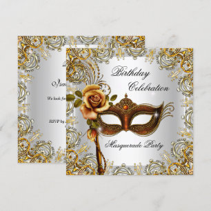 Invitation Masquerade Gold Masque fête d'anniversaire