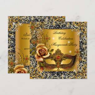 Invitation Masquerade Gold Masque Parties scintillant Black A