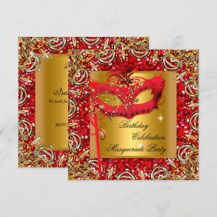 Invitation Masquerade Gold Masque Parties scintillant Rouge A