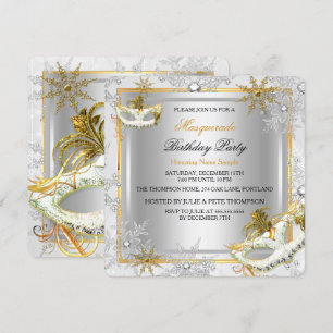 Invitation Masquerade Gold Silver Snowflakes Fête des masques