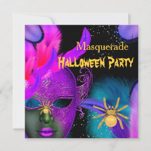 Invitation Masquerade Halloween fête rose Turquoise Masques A