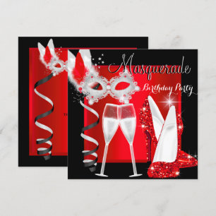 Invitation Masquerade Hi Heures Red Black Champagne Party 2