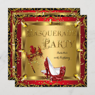 Invitation Masquerade Masque Haut talon Rouge Or Anniversaire