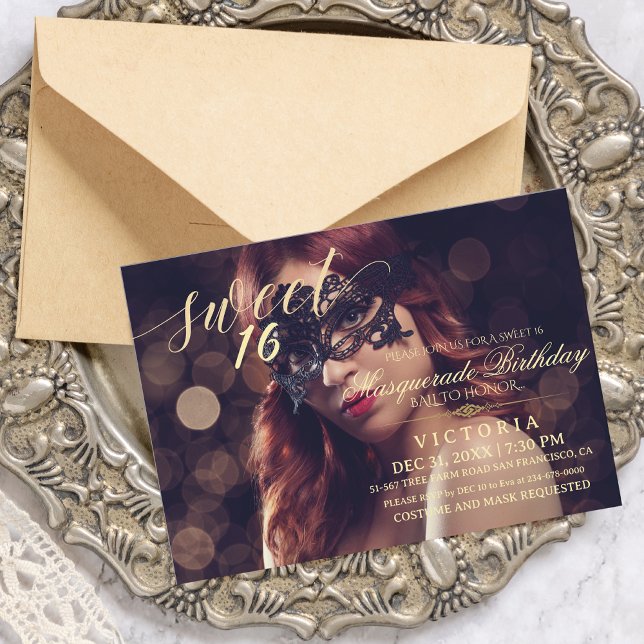 Invitation Masquerade moderne Sweet 16 Anniversaire Photo (Créateur téléchargé)
