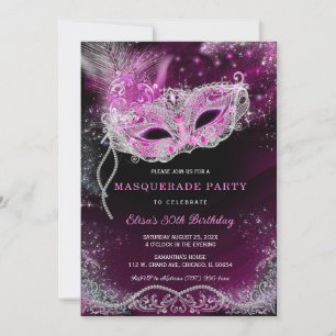 Invitation Masquerade modifiable noir et rose 