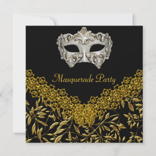 Invitation Masquerade Or Noir Fête d'anniversaire Glamour