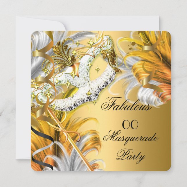 Invitation Masquerade Party Fabuleux Anniversaire Or Argent (Devant)