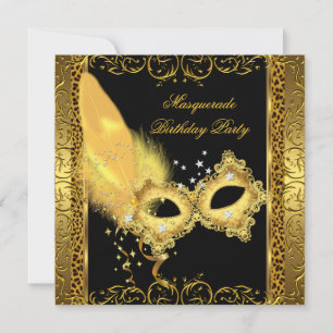 Invitation Masquerade Party Gold Black Leopard Masque