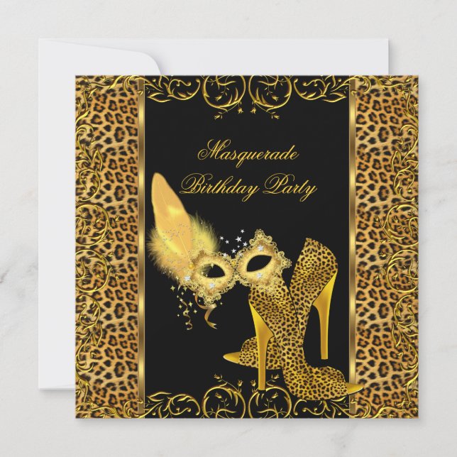 Invitation Masquerade Party Gold Leopard Masque haute chaussu (Devant)