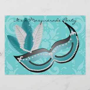 Invitation Masquerade Party Turquoise Venetian Mask Invitatio