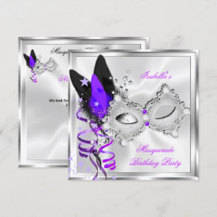 Invitation Masquerade Party violet argent noir Masque 2