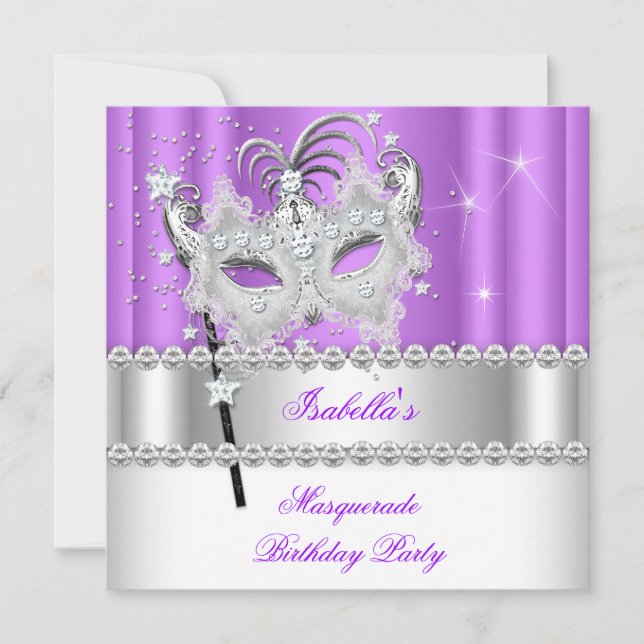 Invitation Masquerade Purple Diamond Masque Anniversaire Part (Devant)