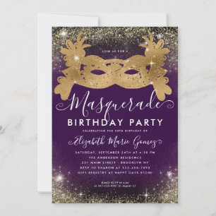 Invitation Masquerade Purple Gold Parties scintillant Dust An